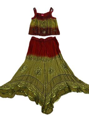 Ombre embroidered sequins Fashion Terminal Top/Skirt set -UPCYCLED